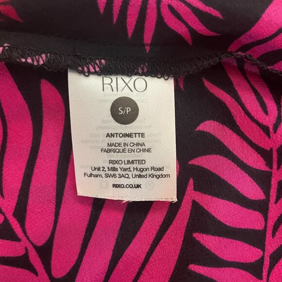 RIXO Antoinette Pink Palm Print Frilly Sleeve 100% Silk Midi Dress (Size S/P) - Picture 12 of 16